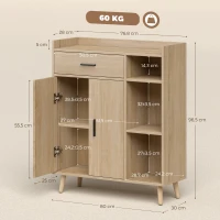 HOMCOM Aparador de Salón Moderno con 2 Puertas 1 Cajón y 3 Estantes Abiertos 80x30x96,5 cm Natural(m-3)