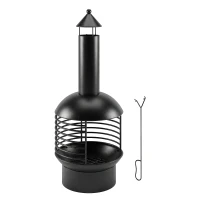 Outsunny Chimney Fire Pit, Portable Wood Burning Firepit with Poker, Charcoal Grid, Outdoor Fireplace for Garden Patio, Black(m-1)