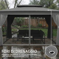 Outsunny Gazebo da Giardino a 2 Livelli con Zanzariere e Tende, in Metallo e Poliestere, 380x300x270 cm, Grigio Scuro(m-8)