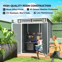 Outsunny 6 x 6 ft Plastic Garden Shed, Wood-Effect Outdoor Storage Shed with Floor, Windows, Lockable Doors and Vents, Grey(m-8)
