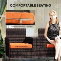Outsunny Two-Seat Rattan Chair, with Middle Table - Orange(m-7)