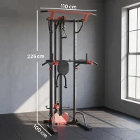 SPORTNOW Power Tower with Lat Pull Down Machine, Pull Up Bar, Dip Station, Adjustable Height Power Pack for Home Gym(m-3)