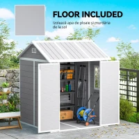 Outsunny Căsuță de grădină din rășină cu podea, 2 uși blocabile, fereastră, 1.8x1.8m, gri(m-8)