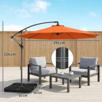 Outsunny 3m Overhanging Parasol, with Base, Weights and Cover - Orange(m-3)