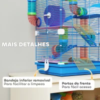 PawHut Gaiola para Hamsters com Túnel Comedouro Bebedouro Casa Rampas e Roda de Exercício 46x30x58 cm Azul(m-7)