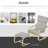 HOMCOM Fotel klubowy z podnóżkiem, pokrowiec imitujący len, drewniana rama, do 120 kg, Jasnoszary/Natura(m-7)