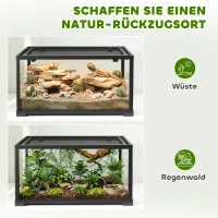 PawHut Reptilien-Terrarium, 86 Liter Vivarium mit Schiebetür, verschließbar, für Echsen, Insekten, Spinnen, Geckos, 60 x 45 x 32 cm, Schwarz(m-7)
