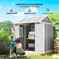 Outsunny Căsuță de grădină din rășină cu podea, 2 uși blocabile, fereastră, 1.8x1.8m, gri(m-7)