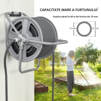 Outsunny Suport pentru Înfășurarea Furtunului de Grădină cu Manivelă, pentru 40m de Furtun, 46x35x46 cm, Gri(m-5)