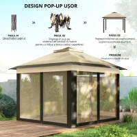 Outsunny Foișor Pliabil cu Plasă de Tânțari, Baldachin Dublu, Înălțime Reglabilă și Geantă de Transport, 330x330x288 cm, Bej(m-5)