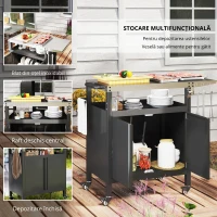 Outsunny Cărucior pentru Barbecue cu Dulap, Raft Deschis și Masă Laterală, din Oțel Inoxidabil, 116x50x93 cm, Negru(m-9)