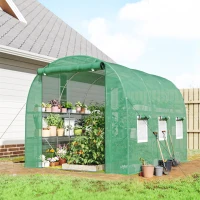 Outsunny Seră aprox. 2,7 x 2 x 2 m seră din folie cu rafturi ușă rulabilă cu fermoar 6 ferestre cu plasă stâlpi de susținere(m-2)