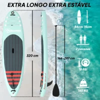 Outsunny Prancha de Paddle Surf Insuflável 320 cm com Superfície Antiderrapante Remo de Alumínio Ajustável Quilha Bomba e Mochila(m-3)