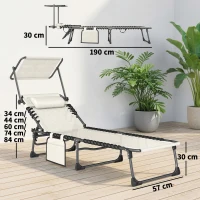 Outsunny Set de 2 Tumbonas Plegables con Reposacabezas Parasol Bolsillo Lateral y Respaldo Reclinable en 5 Posiciones Crema(m-3)