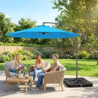 Outsunny 3m Overhanging Parasol, with Base, Weights and Cover - Blue(m-9)