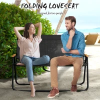 Outsunny Ławka Ogrodowa, Składane Krzesło Kempingowe na 2 Osoby Do 220 kg Czarny, Siatka, 108 x 65 x 73 cm(m-7)