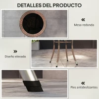 Outsunny Mesa de Jardín Redonda Ø64x71 cm con Estante Marco de Acero y Encimera de Cristal Carga 50 kg para Terraza Patio Marrón(m-7)