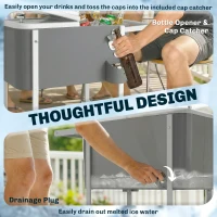 Outsunny Chariot Réfrigéré 56L avec Roues Étagère Décapsuleur Récupérateur de Capsules Vidange et Poignée pour Patio Fête 84x38x83 cm Gris(m-5)