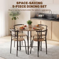 HOMCOM Set masă de dining rotundă cu 4 scaune compacte din lemn și metal, stil industrial(m-4)