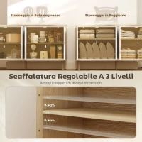 HOMCOM Credenza Moderna a 4 Ante con Ripiano Regolabile, 141x35x77 cm, Bianco Lucido e Rovere(m-5)