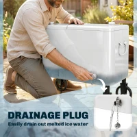 Outsunny Getränkekühlwagen 56 L mit Rollen verstellbarem Griff Flaschenöffner Kronkorkensammler Ablauf und Griff 75x35x120 cm Weiß(m-5)