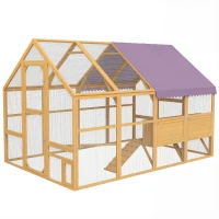 PawHut Kippenhok van hout met uitloop, veiligheidsslot, deur, 4 nestkasten, voor 8-12 kippen, ca. 2,8 x 1,8 x 1,9 m, Geel(m-12)