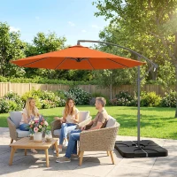 Outsunny 3m Overhanging Parasol, with Base, Weights and Cover - Orange(m-9)