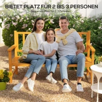 Outsunny Gartenbank Holzbank Outdoor-Bank, ausklappbarer Tisch, wetterbeständig, Massivholz, 153 cm x 56 cm x 91 cm,  Hellbraun(m-6)