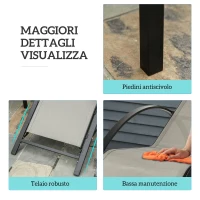 Outsunny Set di 2 Lettini Prendisole e Tavolino con Piano in Vetro, 59x169x66 cm, Grigio(m-5)