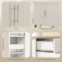 HOMCOM Isla de Cocina con Ruedas Encimera Plegable 2 Puertas con Cierre Suave Bandeja Extraíble 2 Cajones Blanco(m-9)