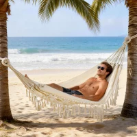 Outsunny Hamac Exterieur Bohème, Hamac de jardin Suspendu avec Frange et Sac de Transport extra large 288 x 150 cm, Beige(m-7)