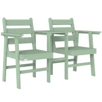 Outsunny Outdoor Garden Loveseat, Embossed Wooden Jack and Jill Garden Seat with Integrated Table, Green(m-1)