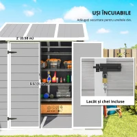 Outsunny Căsuță de grădină din rășină cu podea, 2 uși blocabile, fereastră, 1.8x1.8m, gri(m-5)