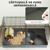 PawHut Cușcă pentru Animale Mici 2 în 1, Capac Detasabil și Secțiuni Separate, 121x61x61 cm, Negru(m-6)