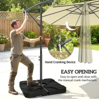 Outsunny 3m Overhanging Parasol, with Base, Weights and Cover - Sand brown(m-4)