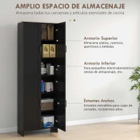 HOMCOM Alacena de Cocina Armario de Almacenaje Multifuncional con 4 Puertas y Estantes Ajustables 60x30x170,5 cm Negro(m-4)