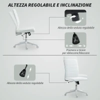 HOMCOM Sedia da Ufficio Ergonomica e Regolabile con Schienale Ricurvo, in Pelle PU e Acciaio, 58x53x97-107 cm, Bianco(m-7)
