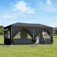 Outsunny 3 x 6 m Pop Up Canopy with UV50+ Protection Garden Gazebo with 6 Sidewalls, Black(m-3)