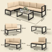 Outsunny Conjunto de Jardim Exterior de 4 peças com 2 Sofás de 2 Lugares 1 Cadeira sem Braços e Mesa de Centro com Almofadas Cáqui(m-3)