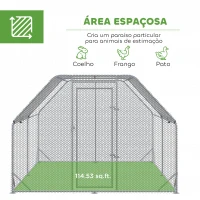 PawHut Galinheiro para Exterior Grande de Aço Galvanizado 280x380x195 cm Gaiola para Galinhas com Cobertura de Tecido Oxford Prata(m-4)