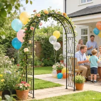 Outsunny Garden Arch, Arbour Trellis for Climbing Plants, Rose Arch for Wedding Garden Decoration, 155 x 40 x 246 cm, Black(m-9)