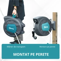 Outsunny Tambur pentru furtun cu derulare automata, montat pe perete, cu rotire la 1800, furtun de 15 m si pistol de stropit multifunctional(m-7)