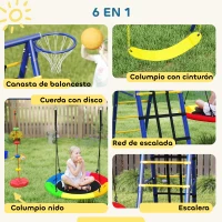 AIYAPLAY Conjunto de Columpios 6 en 1 para Niños con Nido Escalera Red para Escalar Canasta 350x183x200 cm Multicolor(m-4)