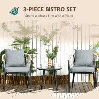 Outsunny Zestaw mebli ogrodowych dla 2 osób z 1 stołem, 2 krzesłami z poduszkami siedziskowymi, zestaw na balkon, stal, szary(m-4)