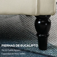 HOMCOM Sillón de Salón con Reposacabezas y Patas de Madera Butaca Carga 160 kg para Dormitorio Oficina Sala de Estar Crema(m-7)