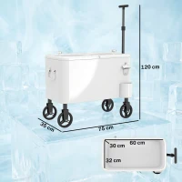 Outsunny Carrello frigo 56 L con ruote e apribottiglie, 75x35x120 cm, Bianco(m-3)