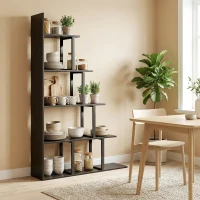 HOMCOM Estantería biblioteca separador de ambientes estilo industrial en escalera 5 baldas 102 x 30 x 160 cm color negro(m-4)