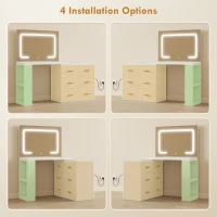 HOMCOM Toaletă pentru Cameră cu Oglindă și Lumini LED Reglabile, 6 Sertare, 2 Rafturi și Prize Electrice, Alb(m-7)