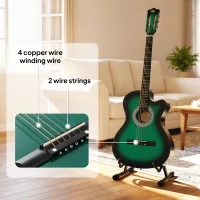HOMCOM 38 Inch Acoustic Electric Guitar, Beginner Junior Adult Guitar Gloss Finish with Carrying Case - Dark Green(m-4)