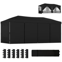 Outsunny 3 x 6 m Pop Up Canopy with UV50+ Protection Garden Gazebo with 6 Sidewalls, Black(m-11)
